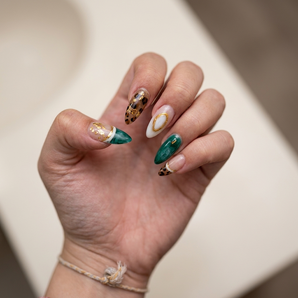 Emerald marble texture with leopard spot accents