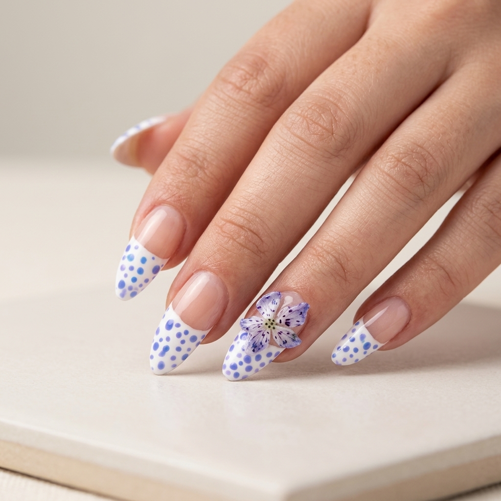 Lilac polka dots with lavender floral charms